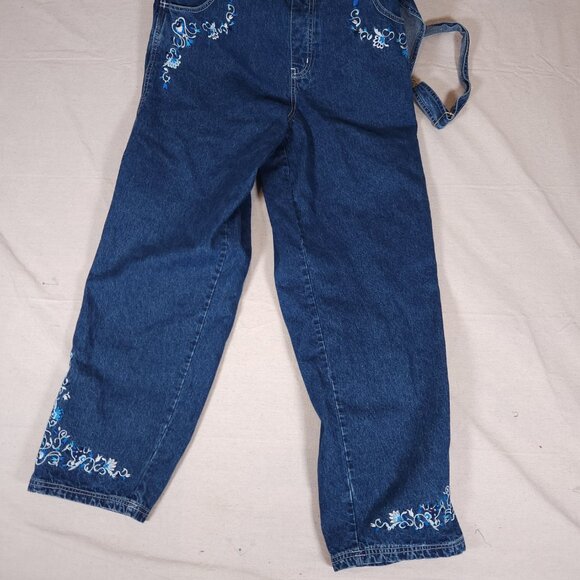 Vintage Revolt Floral Embroidered Denim Overalls Size 18 Y2K 90s Festival Retro - Picture 8 of 11